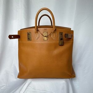 HERMES HAC 50 Cognac Tan Brown Veau Epsom Men's Women's Travel Hardware Tote Bag